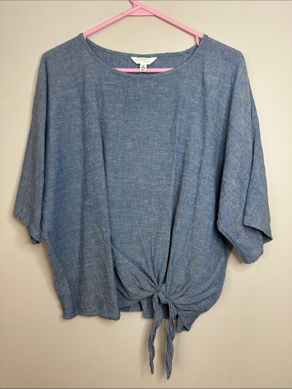Time and Tru Blue Tie-Front Top size S